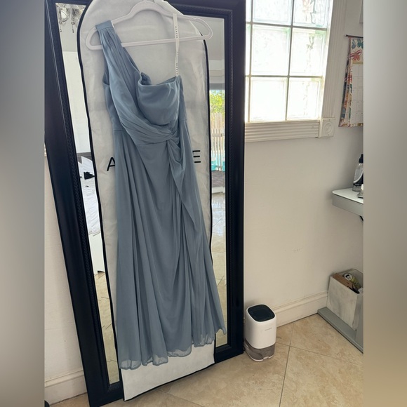 Dusty blue one shoulder bridesmaids dress - Picture 5 of 6